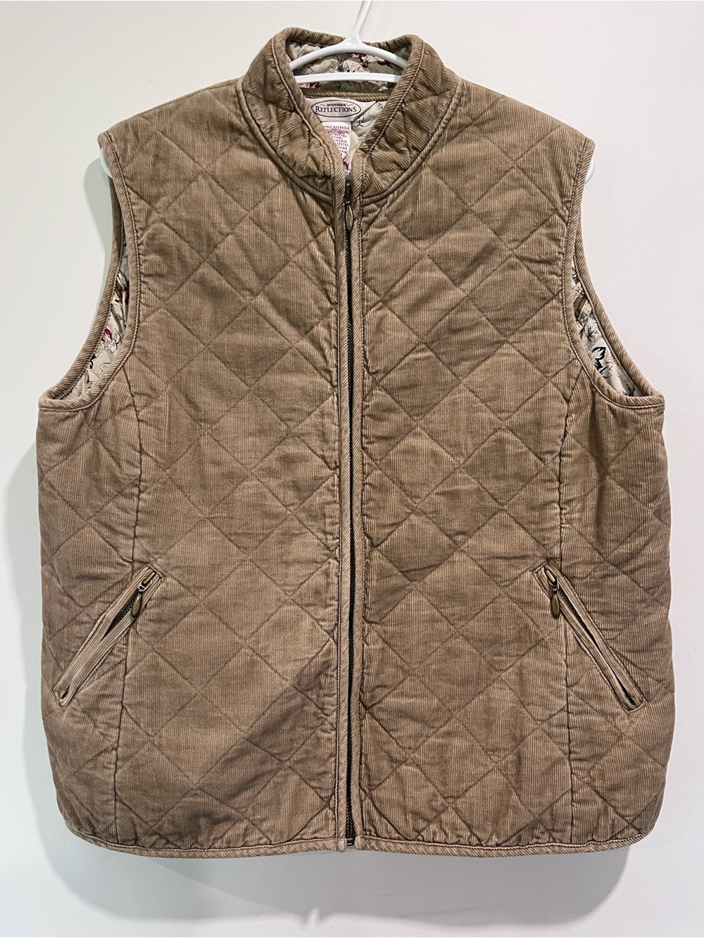 Vintage Northern Reflections Quilted Corduroy Vest Size L Tan Brown Grannycore